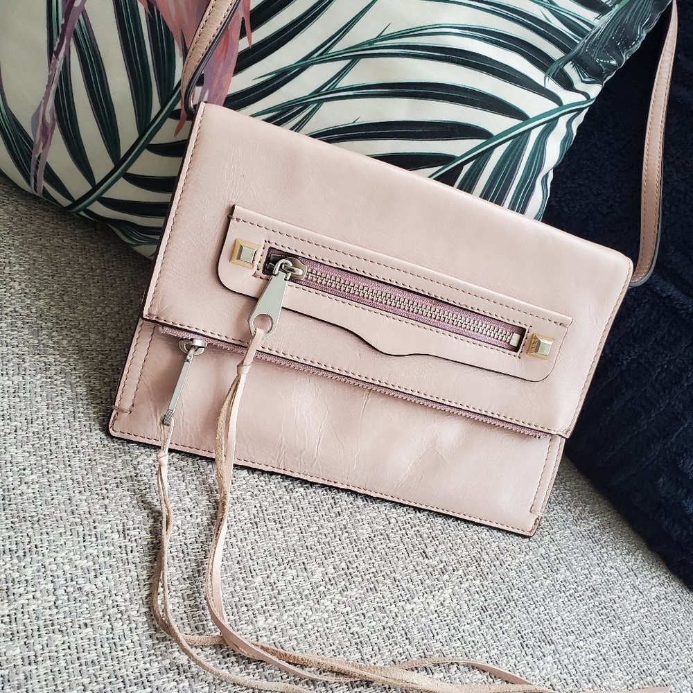 Pink Regan Rebecca Minkoff grained leather clutch bag